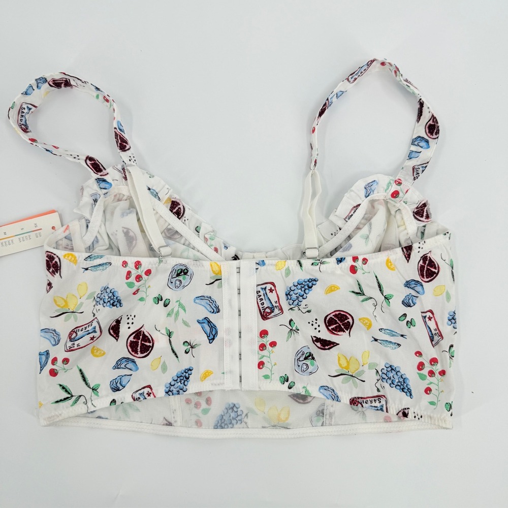 Colsie Bustier Crop Top Sardine Fruit Print Modern Women Size Medium White Multi - Picture 2 of 7